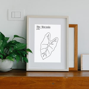 Floral printable, botanical print, floral art, plant décor, line drawing, minimal leaf poster, alocasia
