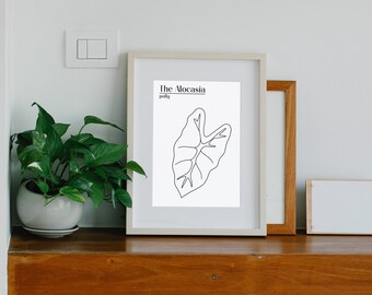 Floral printable, botanical print, floral art, plant décor, line drawing, minimal leaf poster, alocasia