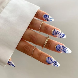 Delft Blue XL • Waterslide Nail Decal Set • Floral Ceramic & Butterfly Nail Art
