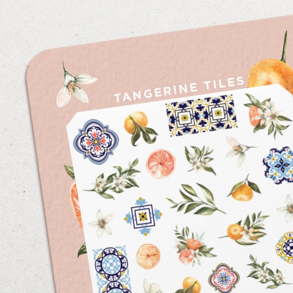 Tangerine Tiles • Waterslide Nail Decal Set • Flowers, Branches & Oranges Nail Art