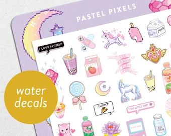 Pastel Pixels • Waterslide Nail Decal Set • Kawaii Pixel Art & Cyberpunk Nail Art