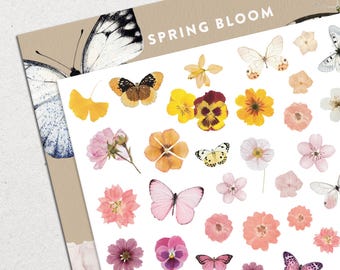 Spring Bloom • Waterslide Nail Decal Set • Pressed Flowers & Butterflies Nail Art