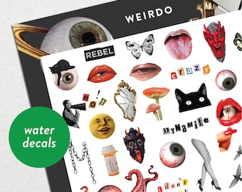 Weirdo • Waterslide Nail Decal Set • Grunge, Collage & Cats Nail Art