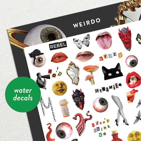 Weirdo • Vattenrutschkana Nageldekal Set • Grunge, Collage & Katter Nagelkonst