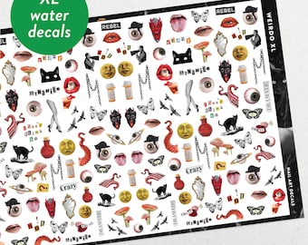 Weirdo XL Waterslide Nageltattoos: Grunge Gruselige Katzen Nagel-Kunst