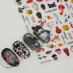 Raro • Pegatinas para uñas • Arte de uñas grunge, collage y gatos