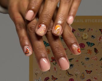 Autumn Florals • Nail stickers • Vintage Flowers & Butterflies Nail Art