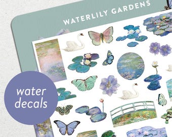 Waterlily Gardens • Waterslide Nail Decal Set • Impressionist Monet, Waterlilies & Butterfly Nail Art