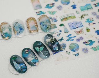 Waterlily Gardens • Nail sticker • Impressionist Monet, Waterlilies & Butterfly Nail Art