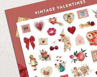 Vintage Valentines • Waterslide Nail Decal Set • Red angels & Heart Nail Art