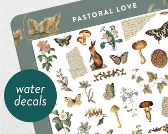 Pastoral Love • Waterslide Nail Decal Set • Vintage Flowers, butterflies and Letters Nail Art