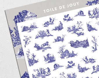 Toile de Jouy • Waterslide Nail Decal Set • Blue and White China & Vintage engraving fabric Nail Art