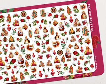 Faith'n'Roses XL • Waterslide Nail Decal Set • Roses, Virgen de Guadalupe & Christian Saints Nail Art