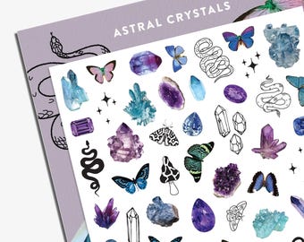 Astral Crystals Nail Decals: Moths, Gemstones & Stars Nail Art