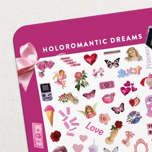 HoloRomantic Dreams • Nagelstickerset voor waterglijbaan • Roze trippy cyberpunk- en girly-nailart