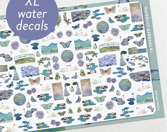 Waterlily Gardens XL • Waterslide Nail Decal Set • Impressionist Monet, Waterlilies & Butterfly Nail Art
