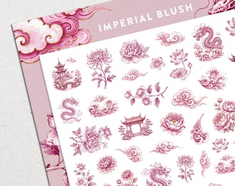 Imperial Blush Nail Decal Set: Dragon, Cherry Blossom &  Lotus Waterslide Nail Art