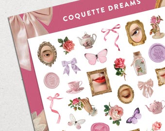 Coquette Dreams Nail Decals • Pink Bows, Roses, Butterflies & Coquettecore Vintage Nail Art