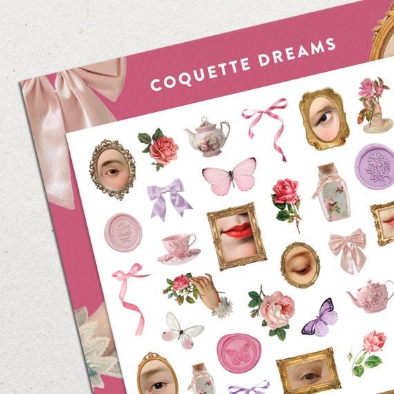 Coquette Dreams Nail Decals • Pink Bows, Roses, Butterflies & Coquettecore Vintage Nail Art