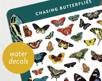 Chasing Butterflies • Waterslide Nail Decal Set • Vintage Butterfly & Moth Nail Art