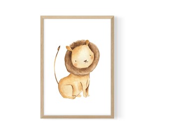 Estampado de león, Estampados de animales Safari, Arte infantil IMPRIMIBLE, Cachorro de león, Decoración infantil Safari, León bebé, Animales Safari, Arte de pared de guardería, S001