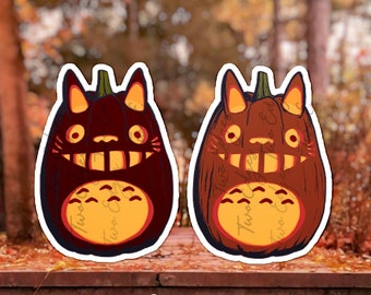 Totoro Inspired Pumpkin Matte Decal Sticker- Halloween Sticker, Cute Fall Sticker, Anime Sticker, Waterbottle sticker, Kawaii Sticker, Cozy