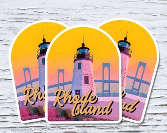 Rhode Island State Sticker - Newport Bridge and Lighthouse Matte Vinyl Decal - New England Sticker, Coastal Gift, Travel Sticker, RI Pride