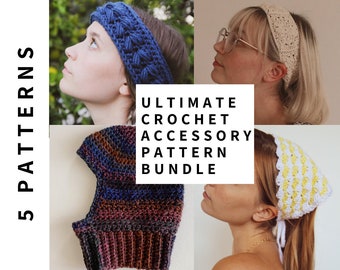 Ultimate Crochet Accessory Pattern Bundle | Crochet Balaclava Pattern, Crochet Bandana Pattern, Granny Square Headband