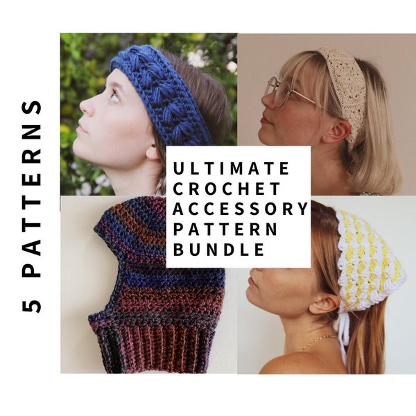 Ultimate Crochet Accessory Pattern Bundle | Crochet Balaclava Pattern, Crochet Bandana Pattern, Granny Square Headband
