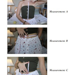 May include: Three images showing how to take body measurements for clothing. The first image shows a person measuring their bust, the second image shows a person measuring their waist, and the third image shows a person measuring their hips. The text "Measurements Needed" is at the top of the image.