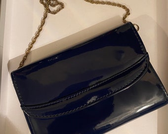 navy blue patent leather handbag sale