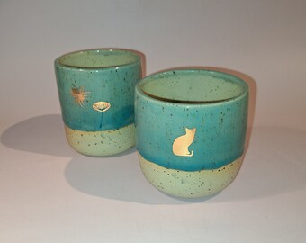 Cup for coffee or tea lovers in turquoise with gold decal bird _ coffee mug