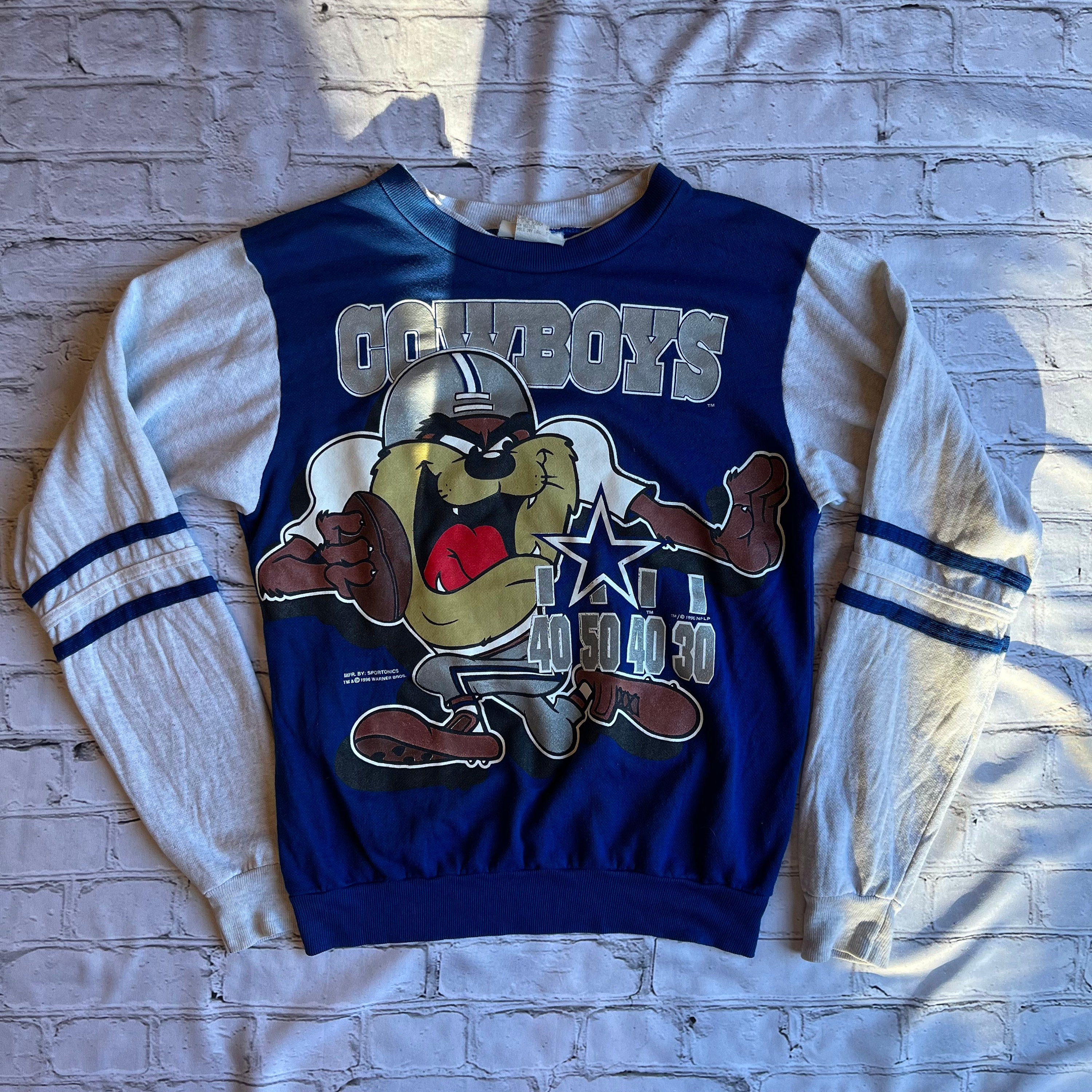 ShabbyEquestrian Vintage 1996 Cowboys Warner Brothers Sportonics Nflp Taz Youth Sweatshirt