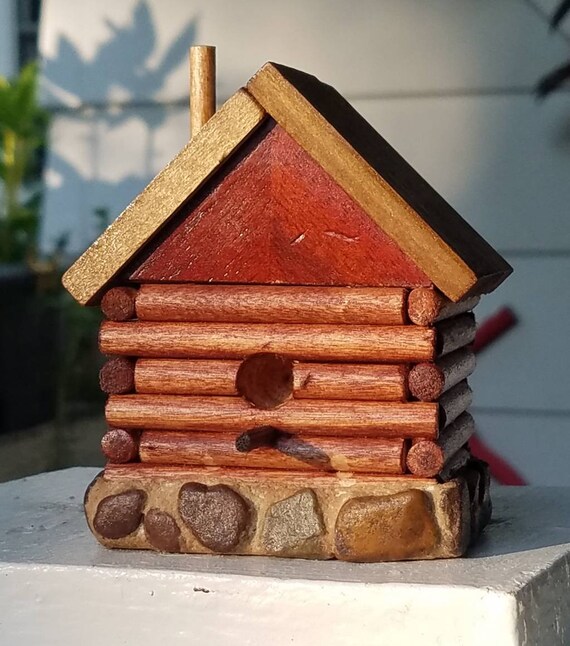 Handmade Country Log Cabin Birdhouse Small Adorable Rustic Etsy