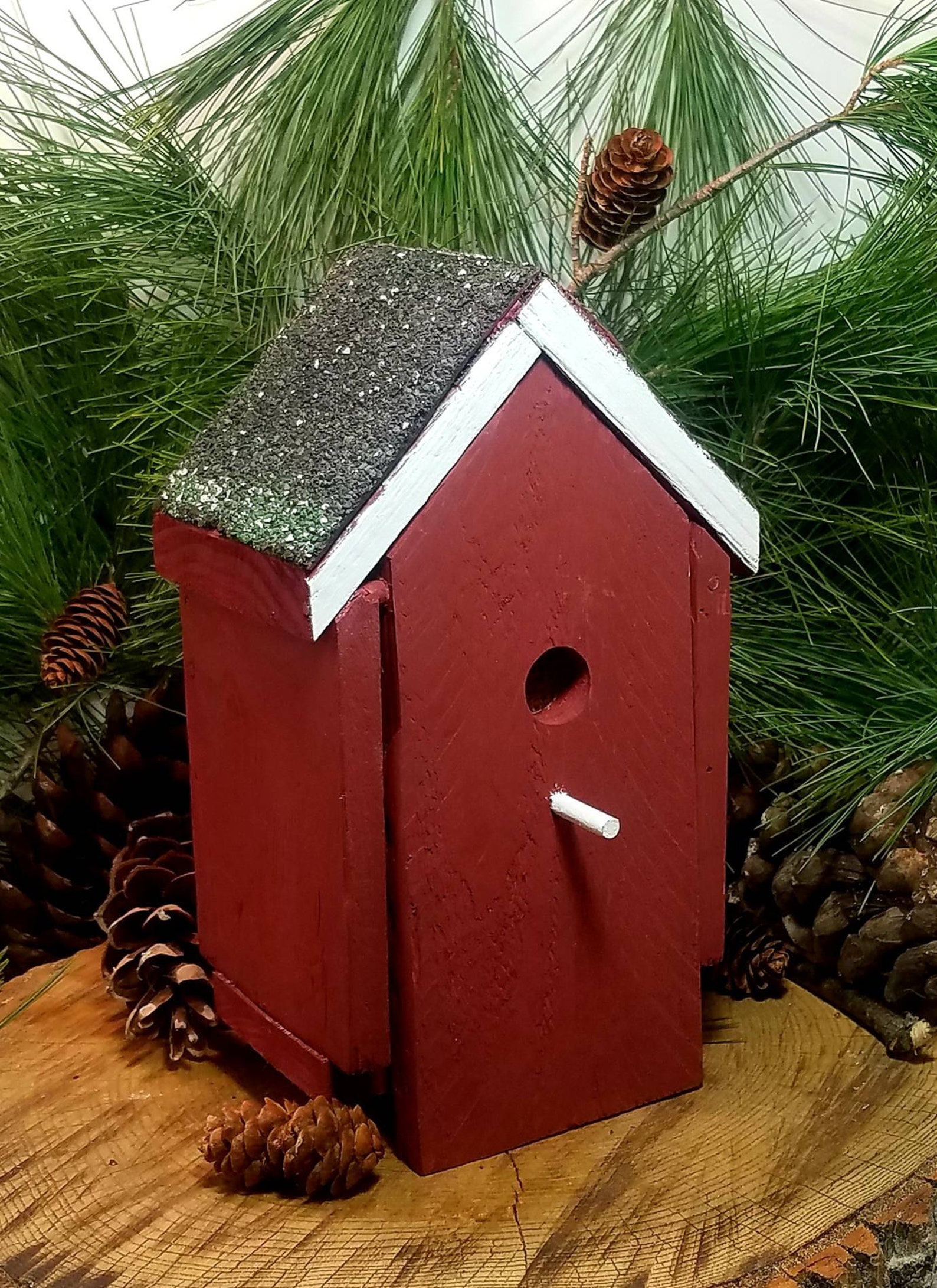 Hideakey birdhouse Handmade barn red and white & shingle Etsy