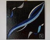 MoZaiK quot Water quot Collection - Feng Shui painting, original and contemporary, with textures and inlays, lacquered effect, blue and black color
