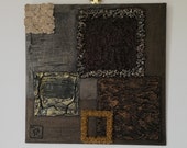Origin quot Earth quot Collection - Feng Shui painting, original and contemporary, with impasto and stone inlay, brown color