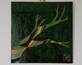 MoZaiK quot Bois quot collection - Original Feng Shui painting with textures and lacquered effect, green and brown color, contemporary style