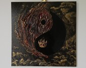 Yin-Yang quot Fire quot Collection - Feng Shui painting, modern and original with impasto, gilding and lacquered effect, red color