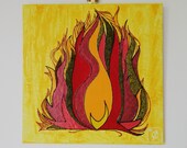 MoZaiK quot Fire quot Collection - Feng Shui painting, original and contemporary, with textures and lacquered effect, red and yellow colors