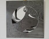 MoZaiK quot Metal quot Collection - Contemporary and original Feng Shui painting with textures and lacquered effect, white and silver colour