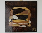 MoZaiK quot Earth quot Collection - Feng Shui painting, original and contemporary, with textures and lacquered effect, brown and gold color