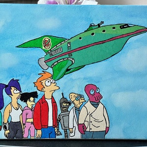 Futurama - Whole Cast & Planet Express - Hand Drawn and Painted Canvas