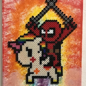Handmade Perler Canvas Item - Deadpool Riding a Unicorn