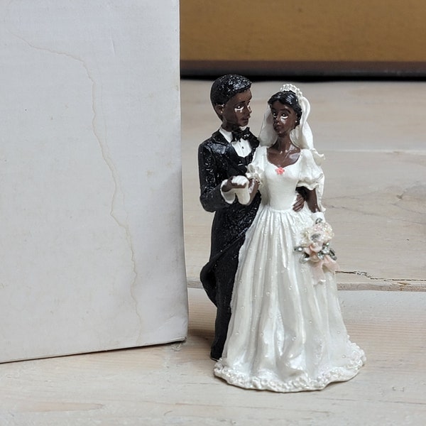 vintage Afro-américain traditionnel afro-américain Dark Bride and Groom Cake Topper Figurine