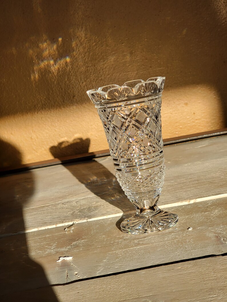 Vintage Waterford Crystal 7 Vase With Scalloped Edge Ice Cream Cup Etsy