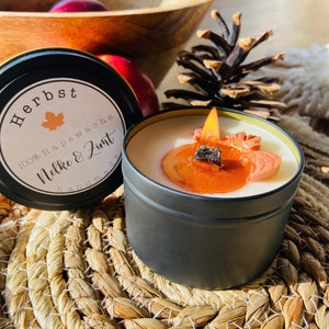 Autumn glitter scented candle clove-cinnamon made from 100% rapeseed wax with wooden wick, decoration, autumn candle, crackling candle, gift idea, vegan