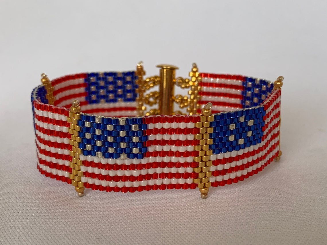 Beadwoven American flag bracelet Etsy