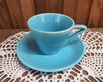Early Vintage Harlequin Fiestaware Cup & Saucer Turquois Blue