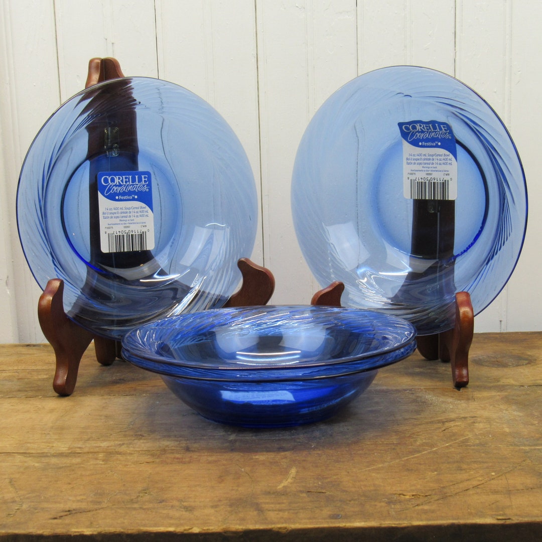 Vintage Pyrex Corelle Festiva Swirl Colbalt Blue Bowls Set Etsy